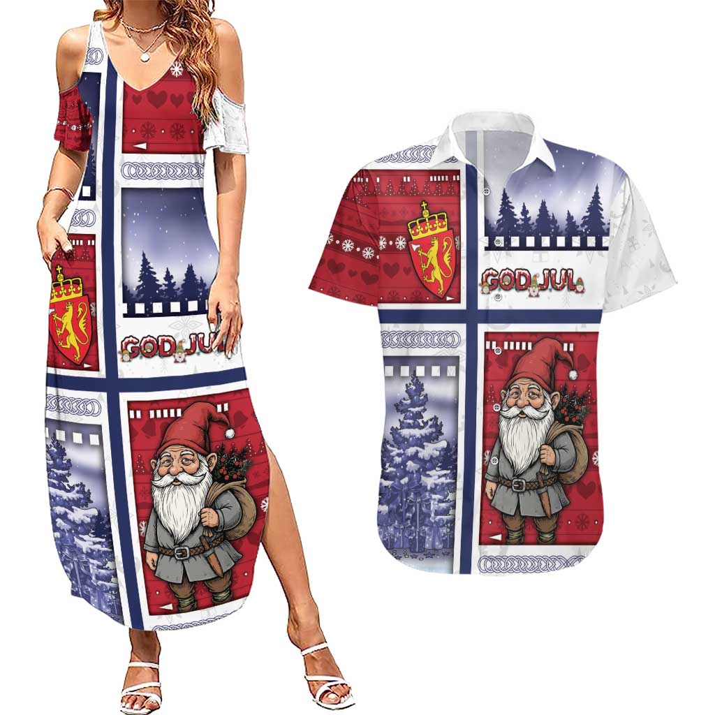 Norway Christmas Couples Matching Summer Maxi Dress and Hawaiian Shirt Julenisse God Jul - Wonder Print Shop