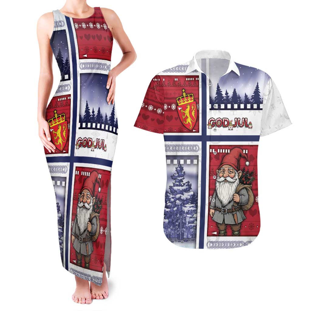 Norway Christmas Couples Matching Tank Maxi Dress and Hawaiian Shirt Julenisse God Jul - Wonder Print Shop