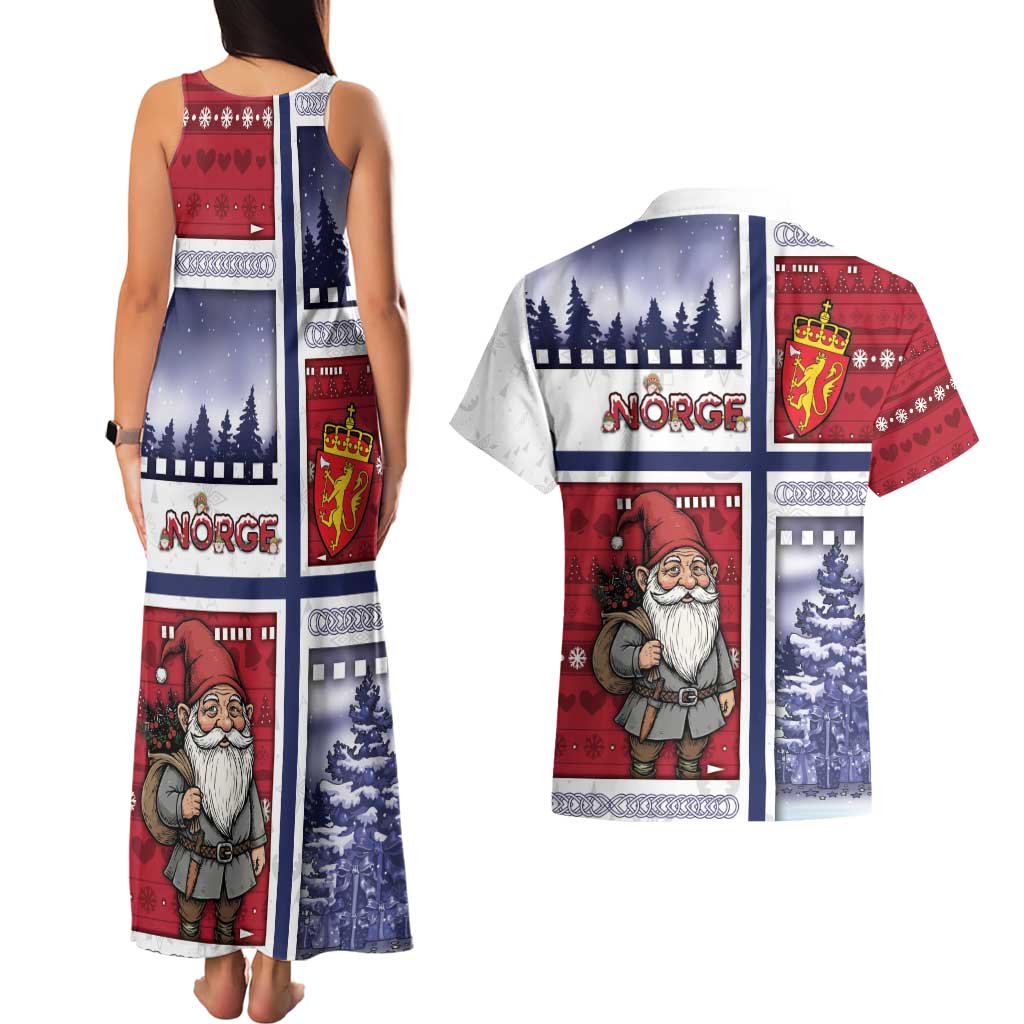 Norway Christmas Couples Matching Tank Maxi Dress and Hawaiian Shirt Julenisse God Jul - Wonder Print Shop
