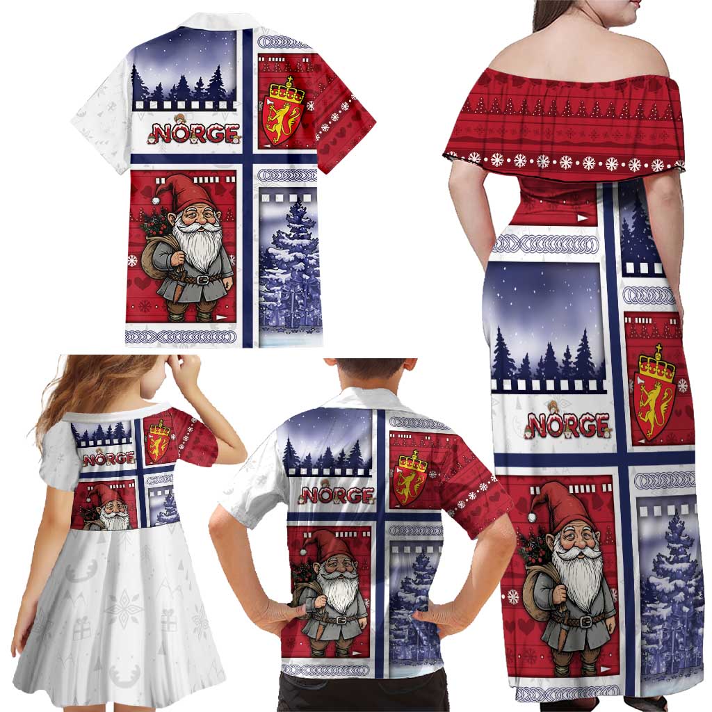 Norway Christmas Family Matching Off Shoulder Maxi Dress and Hawaiian Shirt Julenisse God Jul - Wonder Print Shop