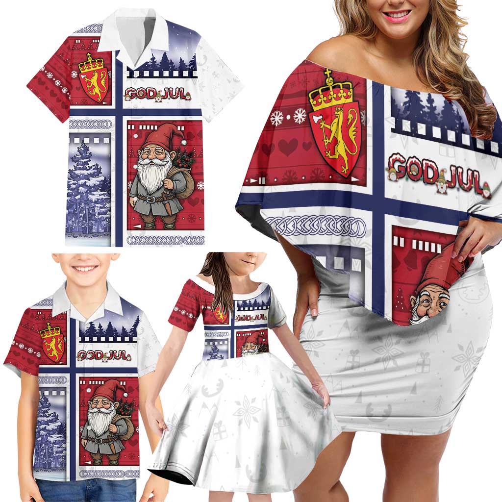 Norway Christmas Family Matching Off Shoulder Short Dress and Hawaiian Shirt Julenisse God Jul - Wonder Print Shop
