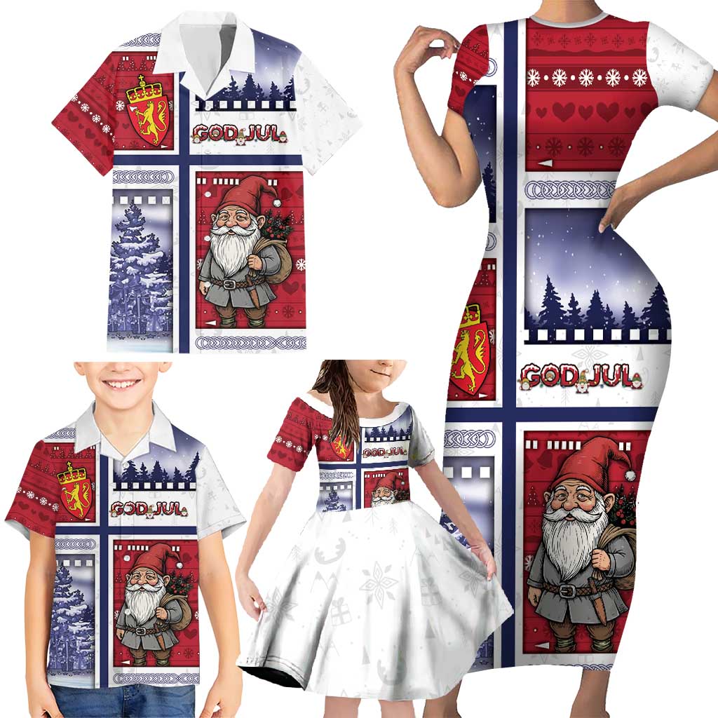 Norway Christmas Family Matching Short Sleeve Bodycon Dress and Hawaiian Shirt Julenisse God Jul - Wonder Print Shop