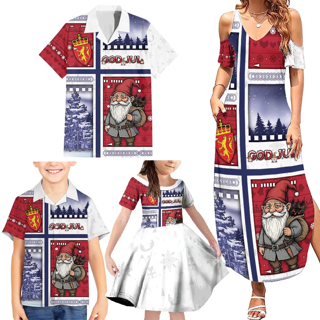 Norway Christmas Family Matching Summer Maxi Dress and Hawaiian Shirt Julenisse God Jul - Wonder Print Shop