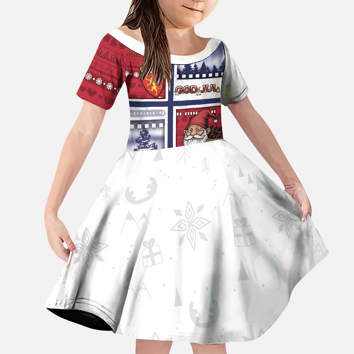 Norway Christmas Kid Short Sleeve Dress Julenisse God Jul - Wonder Print Shop