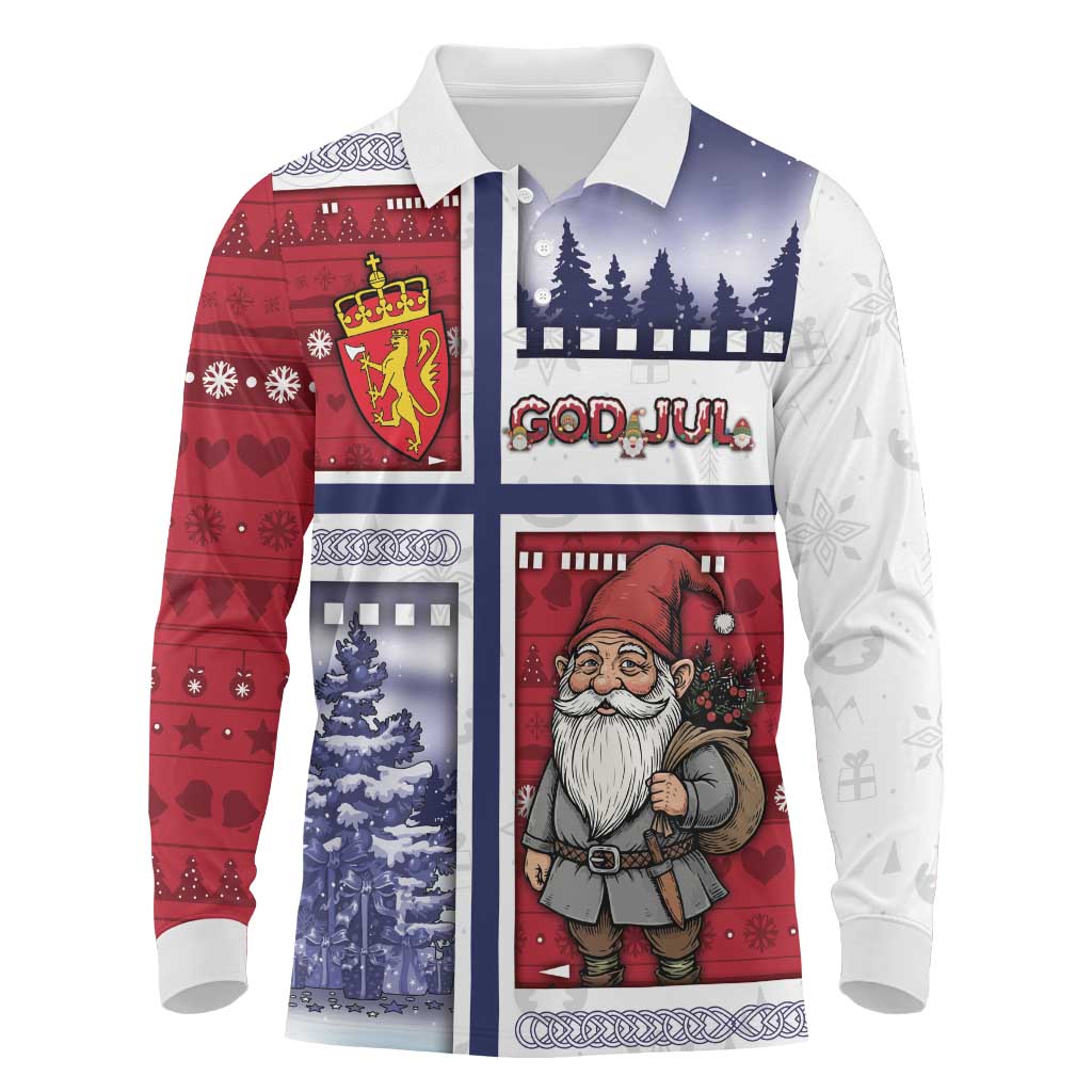 Norway Christmas Long Sleeve Polo Shirt Julenisse God Jul - Wonder Print Shop