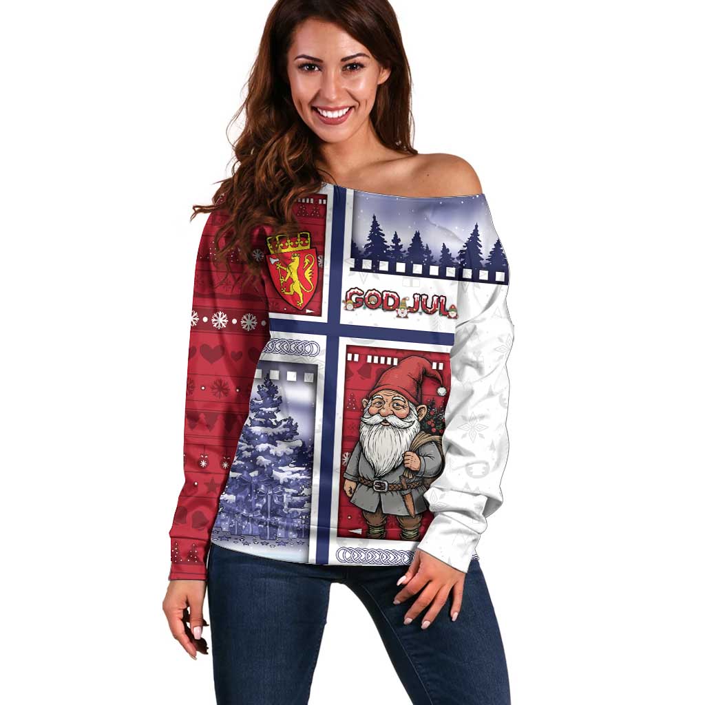Norway Christmas Off Shoulder Sweater Julenisse God Jul - Wonder Print Shop