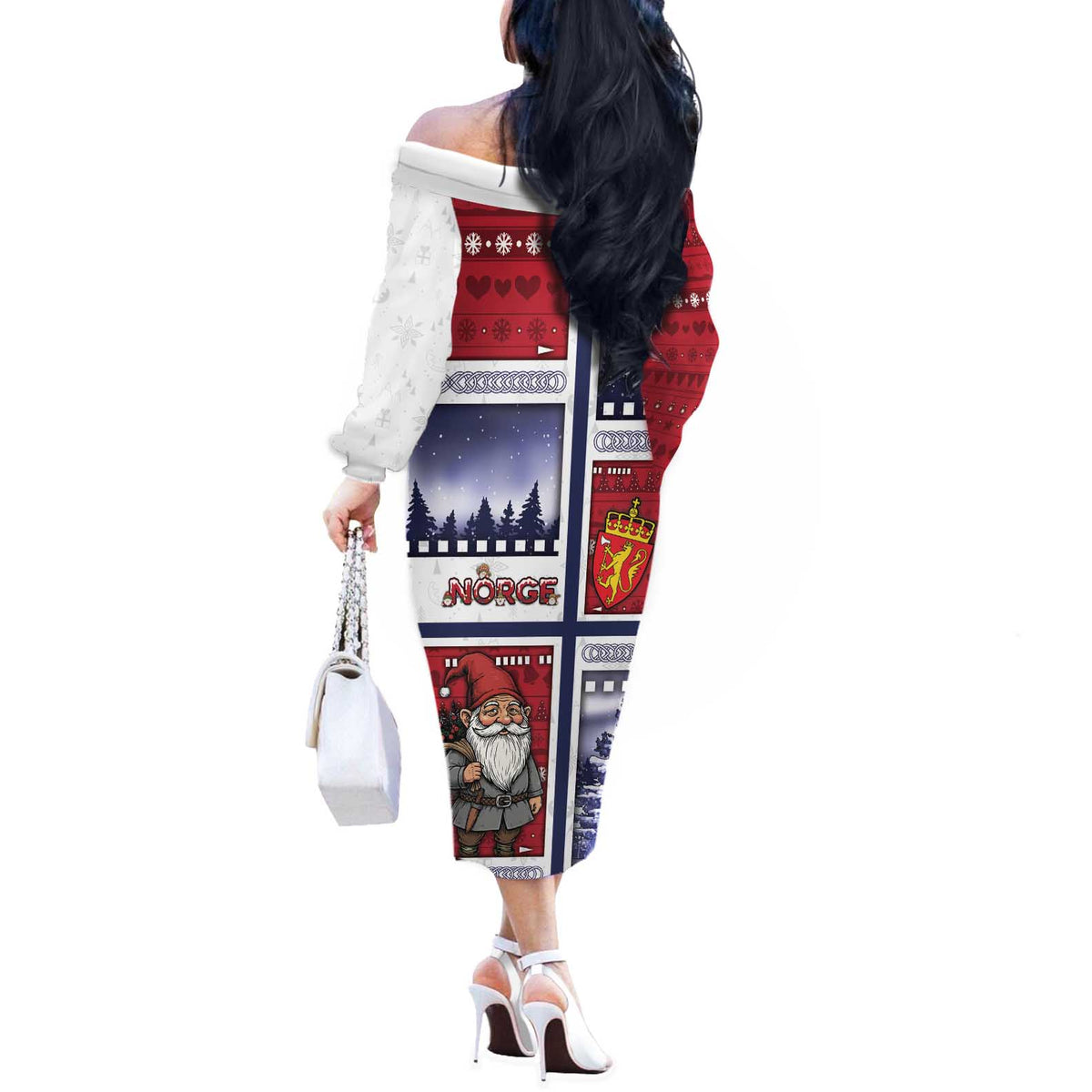 Norway Christmas Off The Shoulder Long Sleeve Dress Julenisse God Jul - Wonder Print Shop