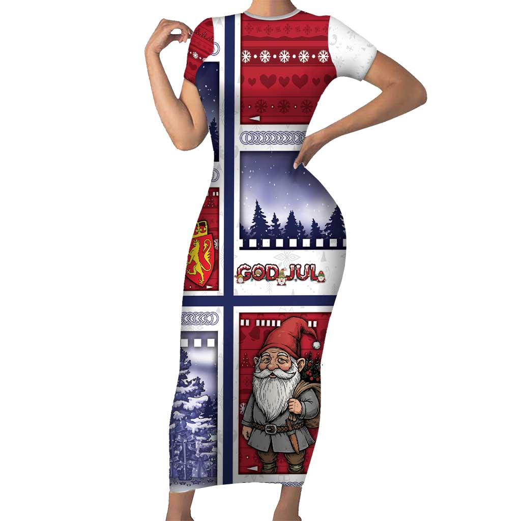 Norway Christmas Short Sleeve Bodycon Dress Julenisse God Jul - Wonder Print Shop