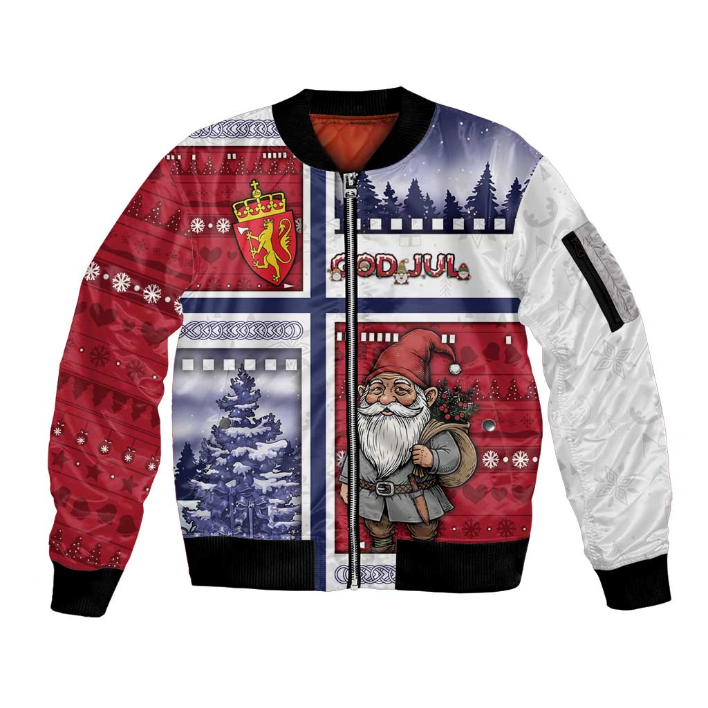 Norway Christmas Sleeve Zip Bomber Jacket Julenisse God Jul - Wonder Print Shop