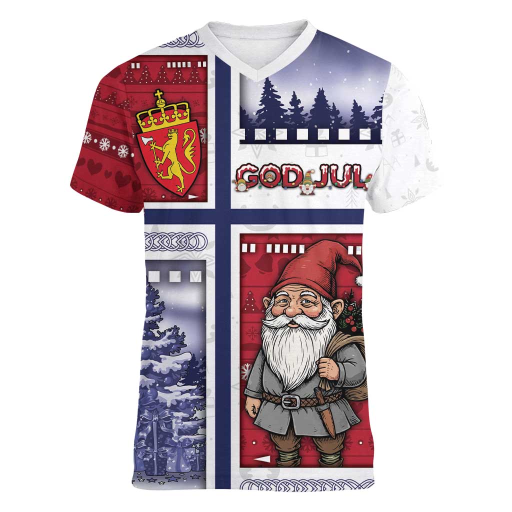 Norway Christmas Women V-Neck T-Shirt Julenisse God Jul - Wonder Print Shop