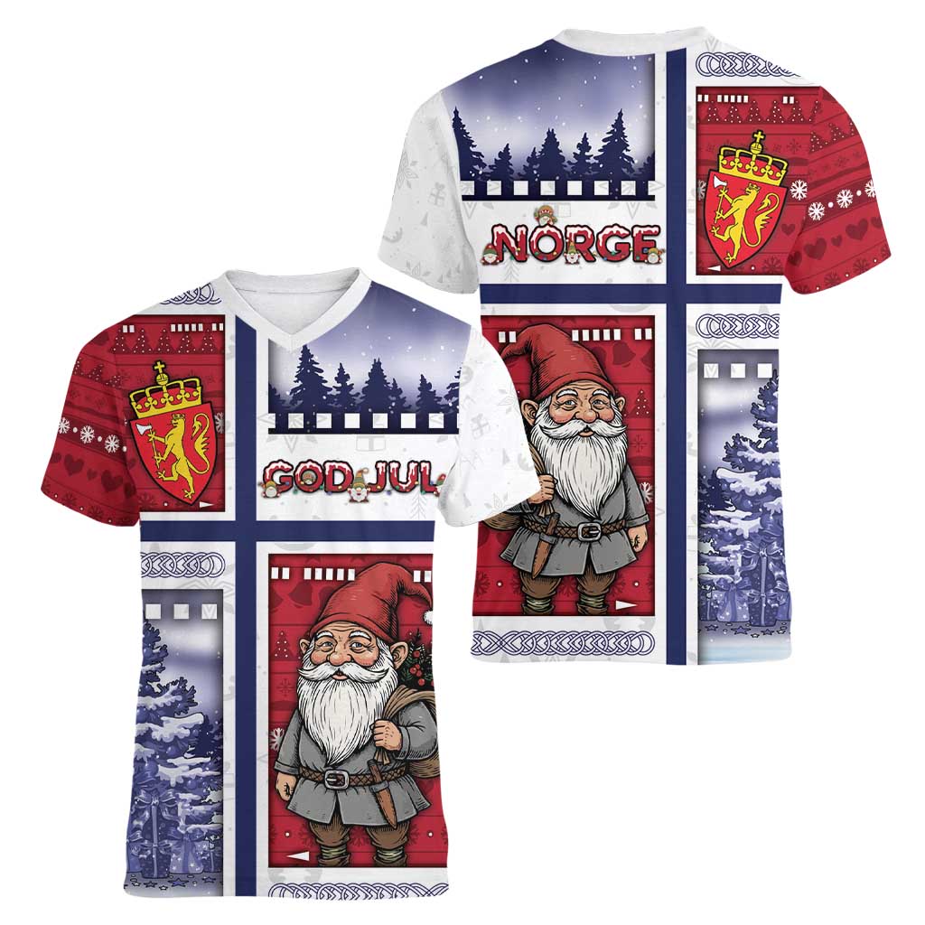 Norway Christmas Women V-Neck T-Shirt Julenisse God Jul - Wonder Print Shop