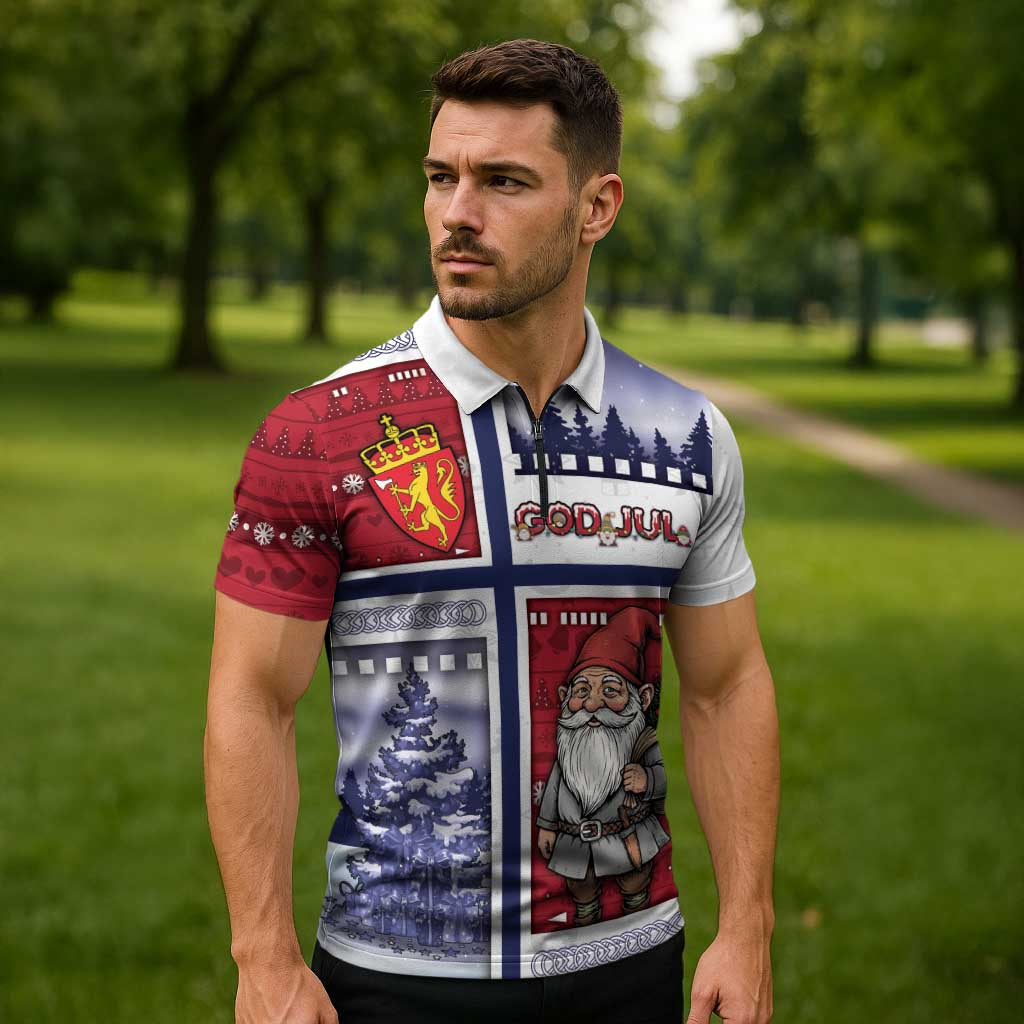 Norway Christmas Zipper Polo Shirt Julenisse God Jul - Wonder Print Shop
