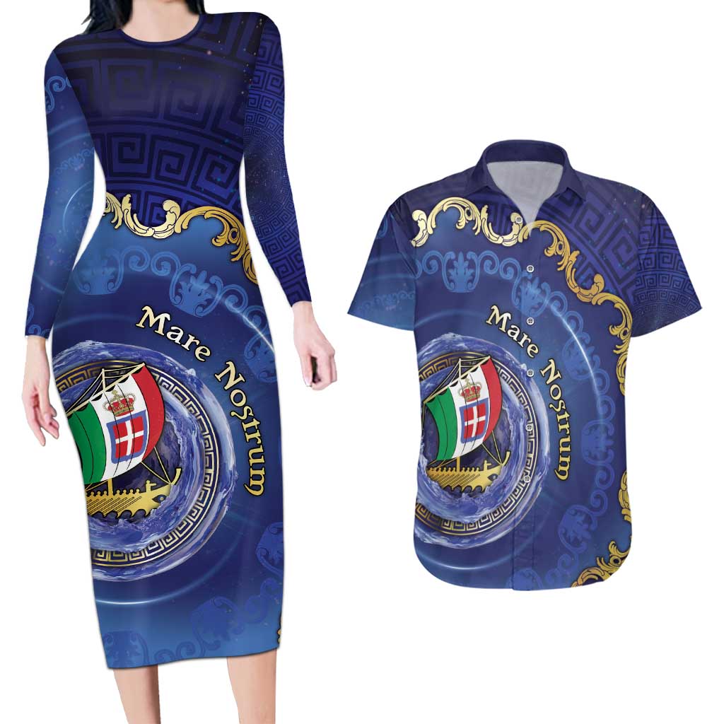 Italian Empire Couples Matching Long Sleeve Bodycon Dress and Hawaiian Shirt Concept Of Mare Nostrum - Wonder Print Shop