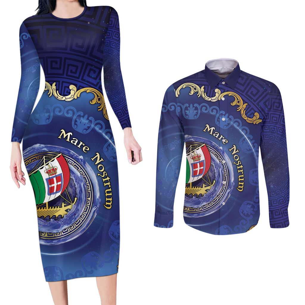 Italian Empire Couples Matching Long Sleeve Bodycon Dress and Long Sleeve Button Shirt Concept Of Mare Nostrum - Wonder Print Shop