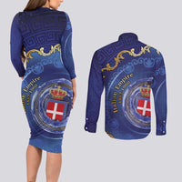 Italian Empire Couples Matching Long Sleeve Bodycon Dress and Long Sleeve Button Shirt Concept Of Mare Nostrum - Wonder Print Shop