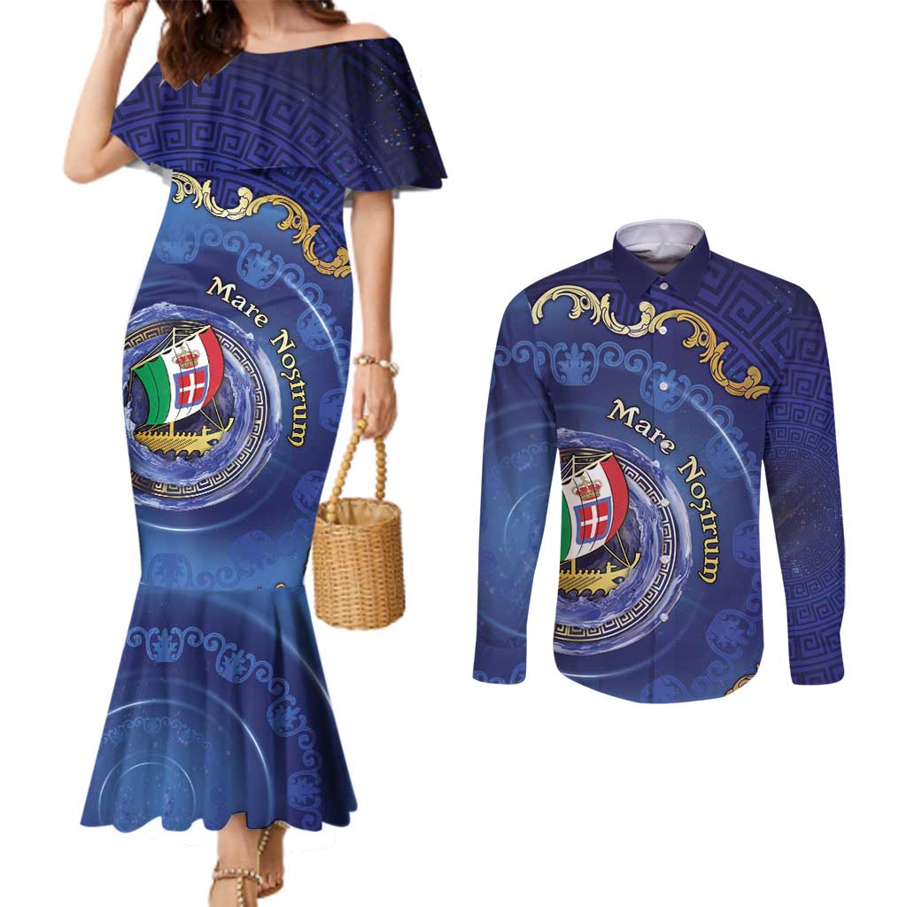 Italian Empire Couples Matching Mermaid Dress and Long Sleeve Button Shirt Concept Of Mare Nostrum - Wonder Print Shop