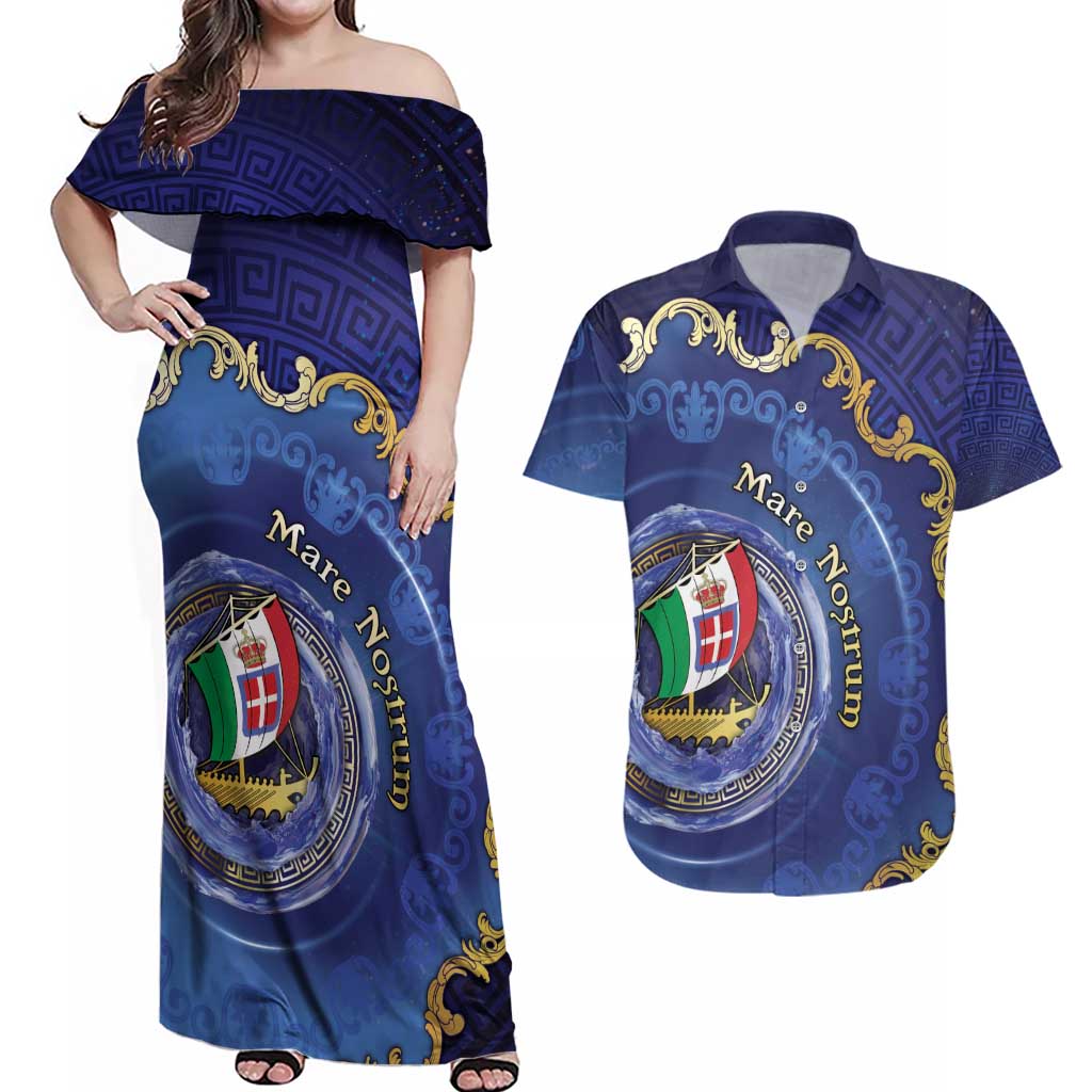 Italian Empire Couples Matching Off Shoulder Maxi Dress and Hawaiian Shirt Concept Of Mare Nostrum - Wonder Print Shop