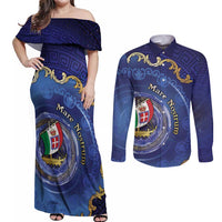 Italian Empire Couples Matching Off Shoulder Maxi Dress and Long Sleeve Button Shirt Concept Of Mare Nostrum - Wonder Print Shop