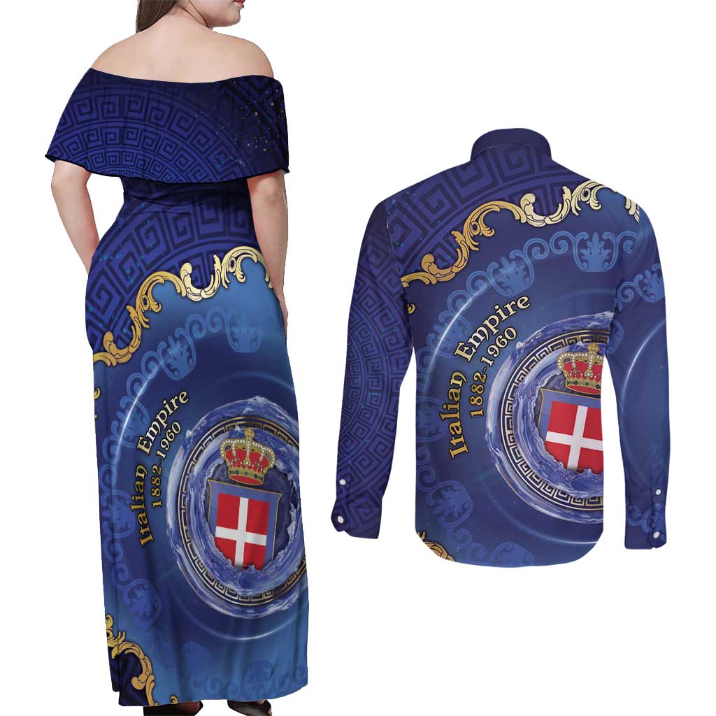 Italian Empire Couples Matching Off Shoulder Maxi Dress and Long Sleeve Button Shirt Concept Of Mare Nostrum - Wonder Print Shop