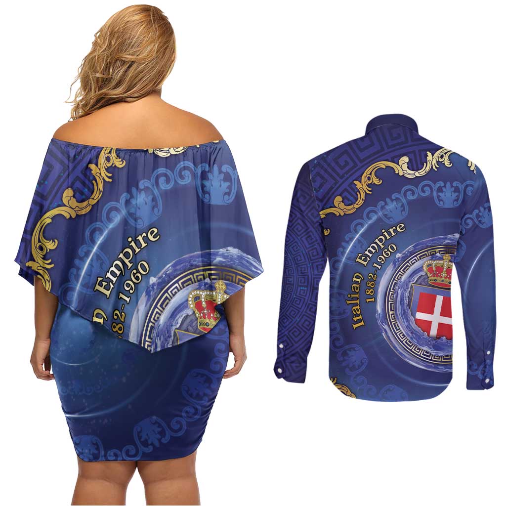 Italian Empire Couples Matching Off Shoulder Short Dress and Long Sleeve Button Shirt Concept Of Mare Nostrum - Wonder Print Shop