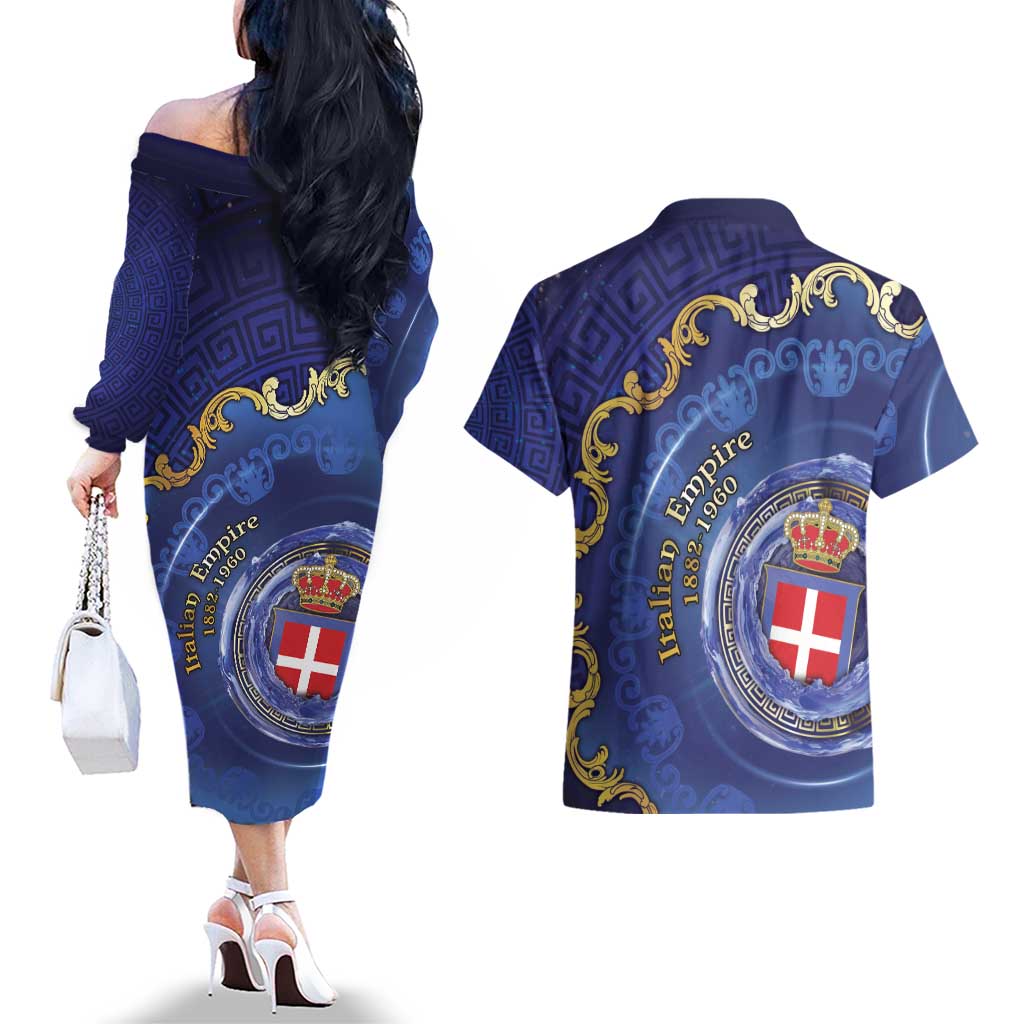 Italian Empire Couples Matching Off The Shoulder Long Sleeve Dress and Hawaiian Shirt Concept Of Mare Nostrum - Wonder Print Shop