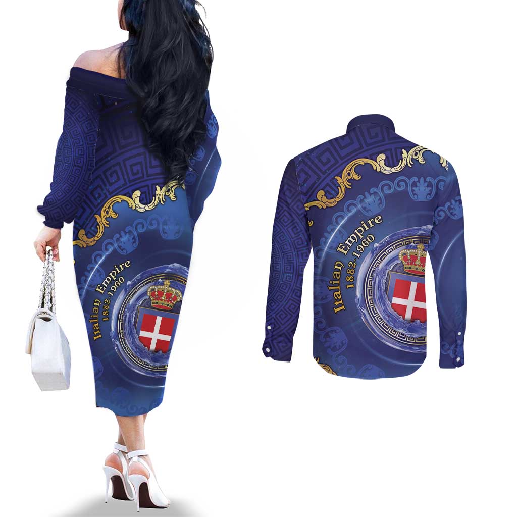 Italian Empire Couples Matching Off The Shoulder Long Sleeve Dress and Long Sleeve Button Shirt Concept Of Mare Nostrum - Wonder Print Shop