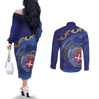 Italian Empire Couples Matching Off The Shoulder Long Sleeve Dress and Long Sleeve Button Shirt Concept Of Mare Nostrum - Wonder Print Shop