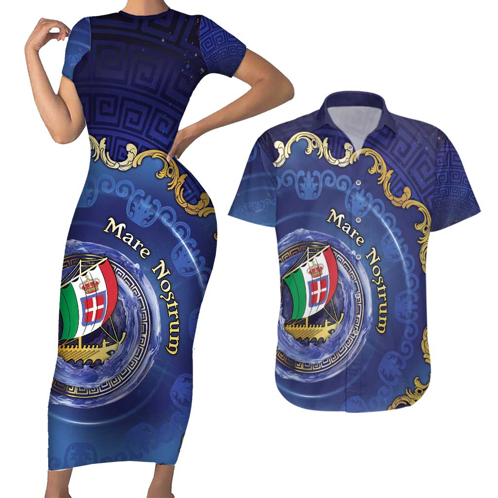 Italian Empire Couples Matching Short Sleeve Bodycon Dress and Hawaiian Shirt Concept Of Mare Nostrum - Wonder Print Shop
