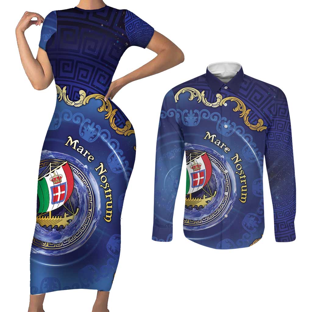 Italian Empire Couples Matching Short Sleeve Bodycon Dress and Long Sleeve Button Shirt Concept Of Mare Nostrum - Wonder Print Shop