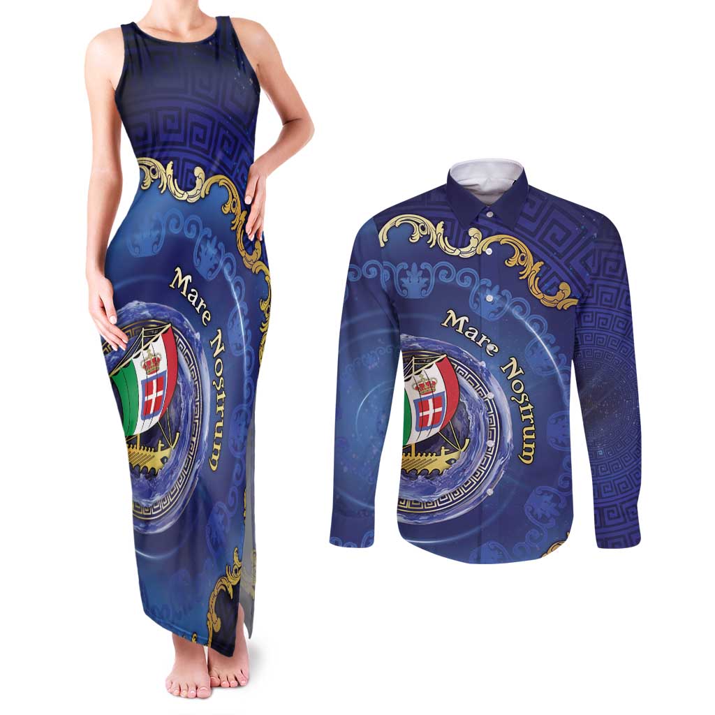 Italian Empire Couples Matching Tank Maxi Dress and Long Sleeve Button Shirt Concept Of Mare Nostrum - Wonder Print Shop