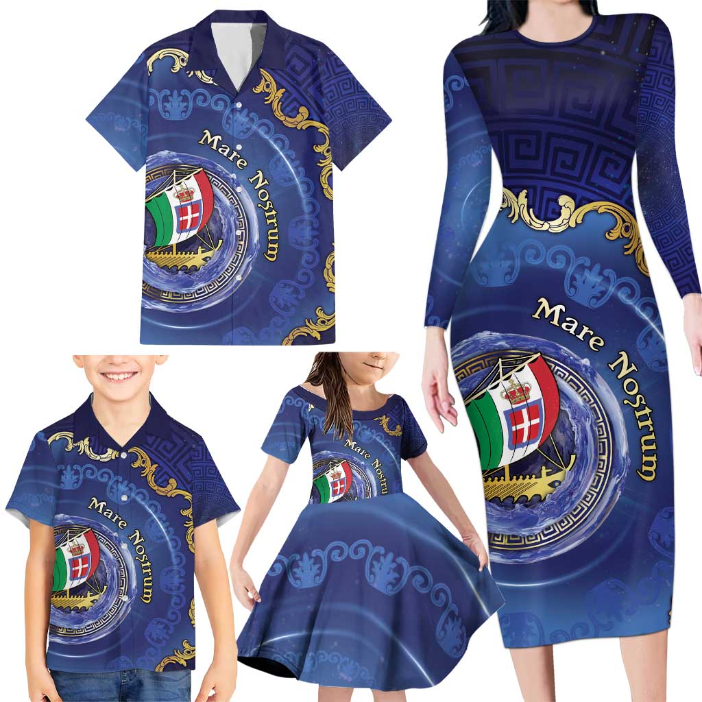 Italian Empire Family Matching Long Sleeve Bodycon Dress and Hawaiian Shirt Concept Of Mare Nostrum - Wonder Print Shop