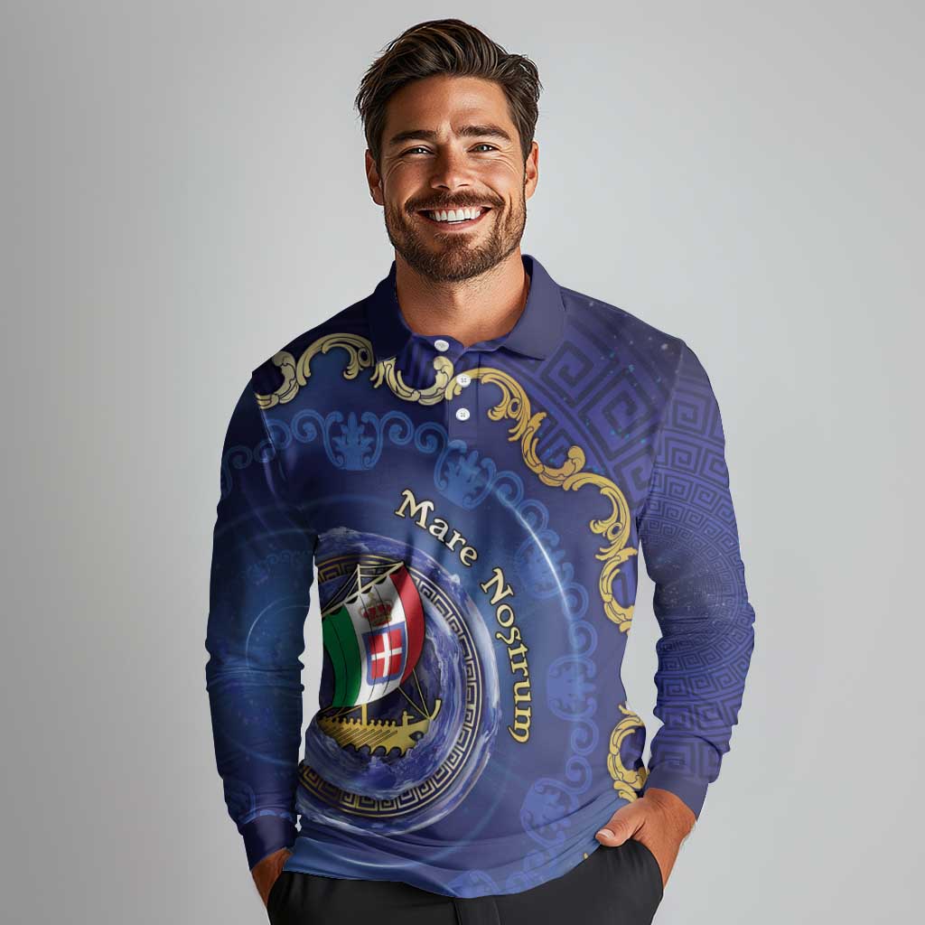 Italian Empire Long Sleeve Polo Shirt Concept Of Mare Nostrum - Wonder Print Shop