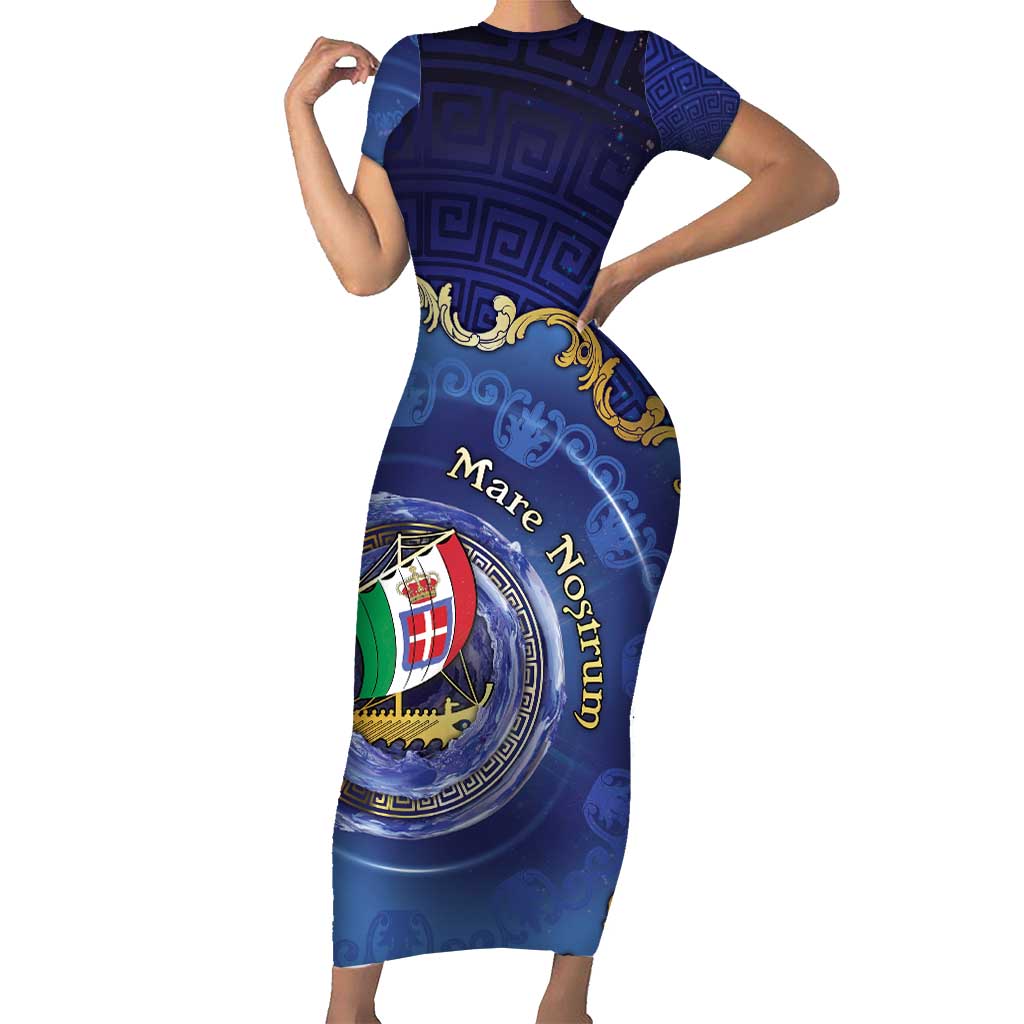 Italian Empire Short Sleeve Bodycon Dress Concept Of Mare Nostrum - Wonder Print Shop