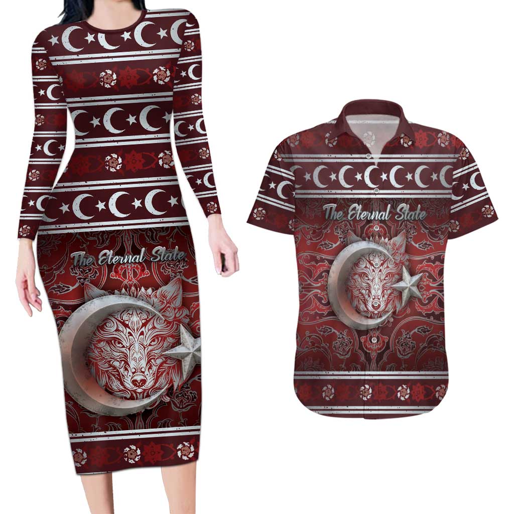 Ottoman Empire Couples Matching Long Sleeve Bodycon Dress and Hawaiian Shirt The Eternal State - Wonder Print Shop
