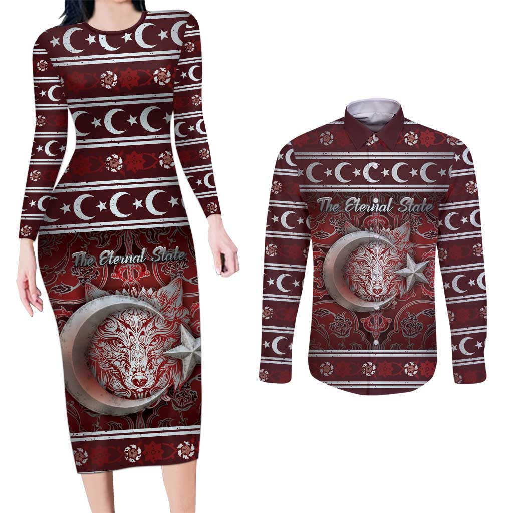 Ottoman Empire Couples Matching Long Sleeve Bodycon Dress and Long Sleeve Button Shirt The Eternal State - Wonder Print Shop