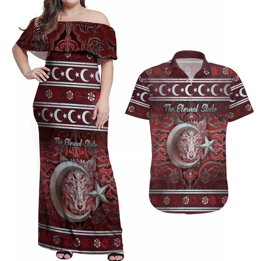 Ottoman Empire Couples Matching Off Shoulder Maxi Dress and Hawaiian Shirt The Eternal State - Wonder Print Shop
