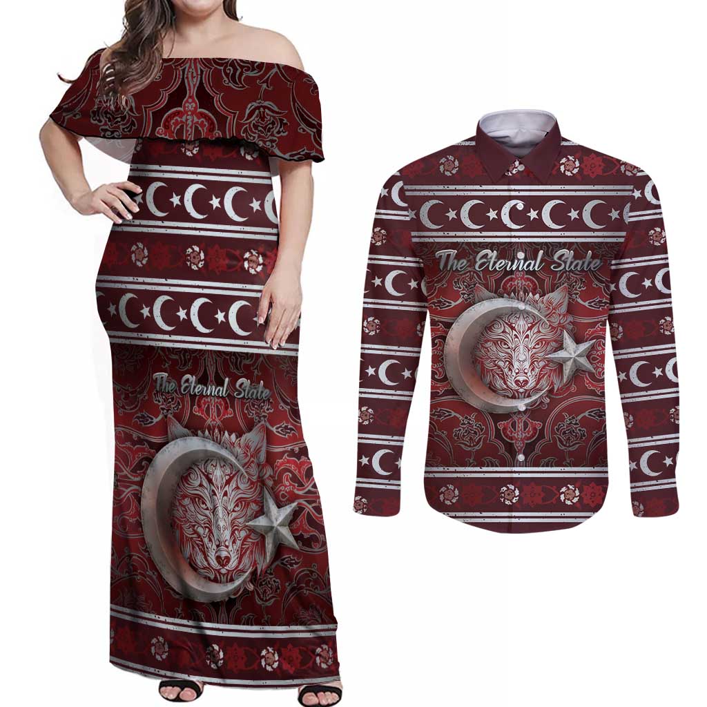 Ottoman Empire Couples Matching Off Shoulder Maxi Dress and Long Sleeve Button Shirt The Eternal State - Wonder Print Shop