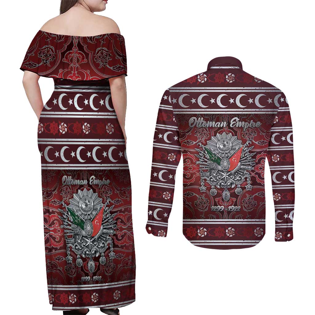 Ottoman Empire Couples Matching Off Shoulder Maxi Dress and Long Sleeve Button Shirt The Eternal State - Wonder Print Shop