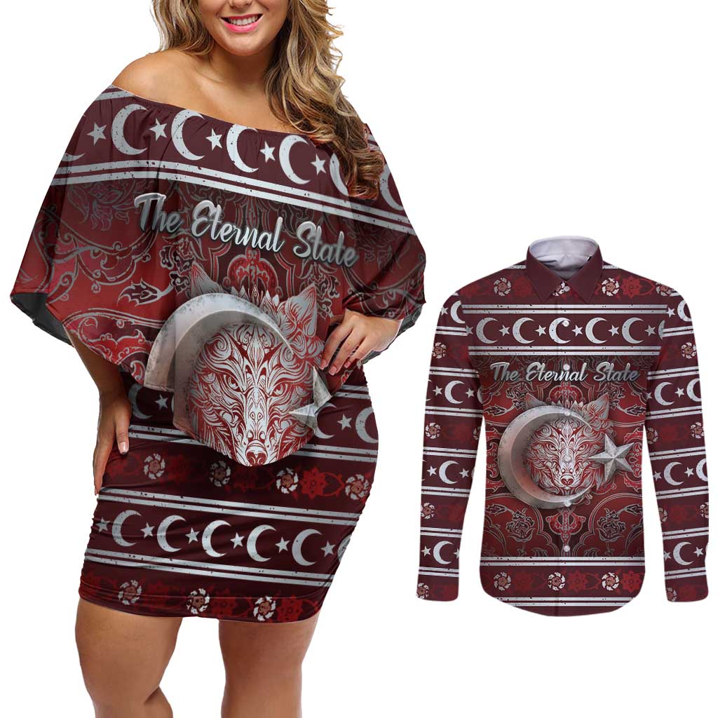 Ottoman Empire Couples Matching Off Shoulder Short Dress and Long Sleeve Button Shirt The Eternal State - Wonder Print Shop