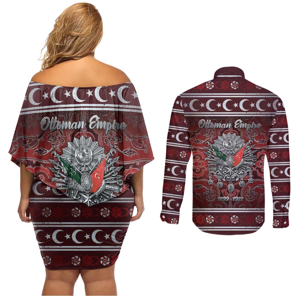 Ottoman Empire Couples Matching Off Shoulder Short Dress and Long Sleeve Button Shirt The Eternal State - Wonder Print Shop
