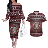 Ottoman Empire Couples Matching Off The Shoulder Long Sleeve Dress and Hawaiian Shirt The Eternal State - Wonder Print Shop