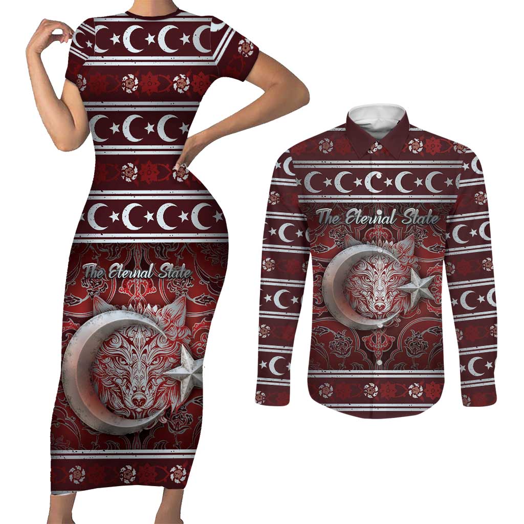 Ottoman Empire Couples Matching Short Sleeve Bodycon Dress and Long Sleeve Button Shirt The Eternal State - Wonder Print Shop