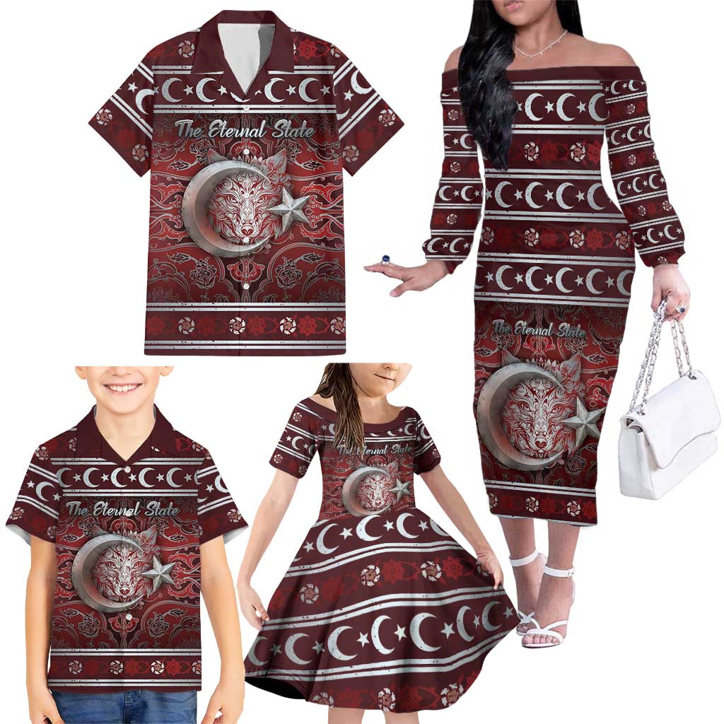 Ottoman Empire Family Matching Off The Shoulder Long Sleeve Dress and Hawaiian Shirt The Eternal State - Wonder Print Shop
