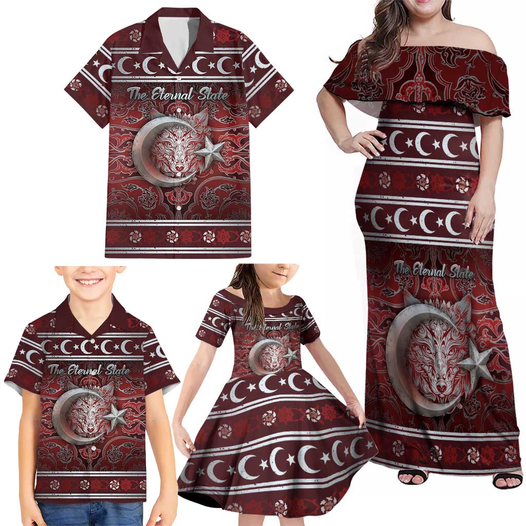 Ottoman Empire Family Matching Off Shoulder Maxi Dress and Hawaiian Shirt The Eternal State - Wonder Print Shop