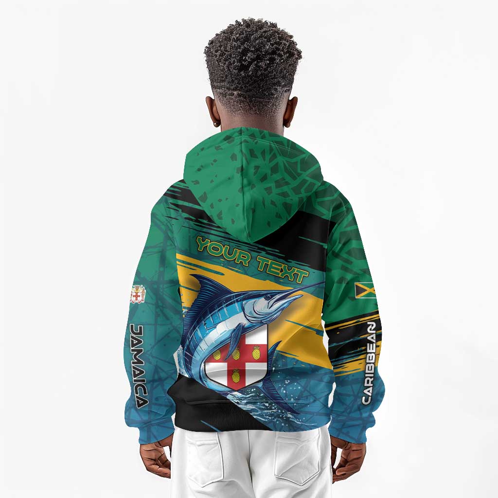 Personalized Afro-Jamaicans Fishing Kid Hoodie Blue Marlin Fish