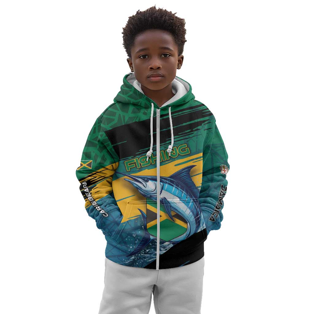 Personalized Afro-Jamaicans Fishing Kid Hoodie Blue Marlin Fish