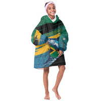 Personalized Afro-Jamaicans Fishing Kid Wearable Blanket Hoodie Blue Marlin Fish