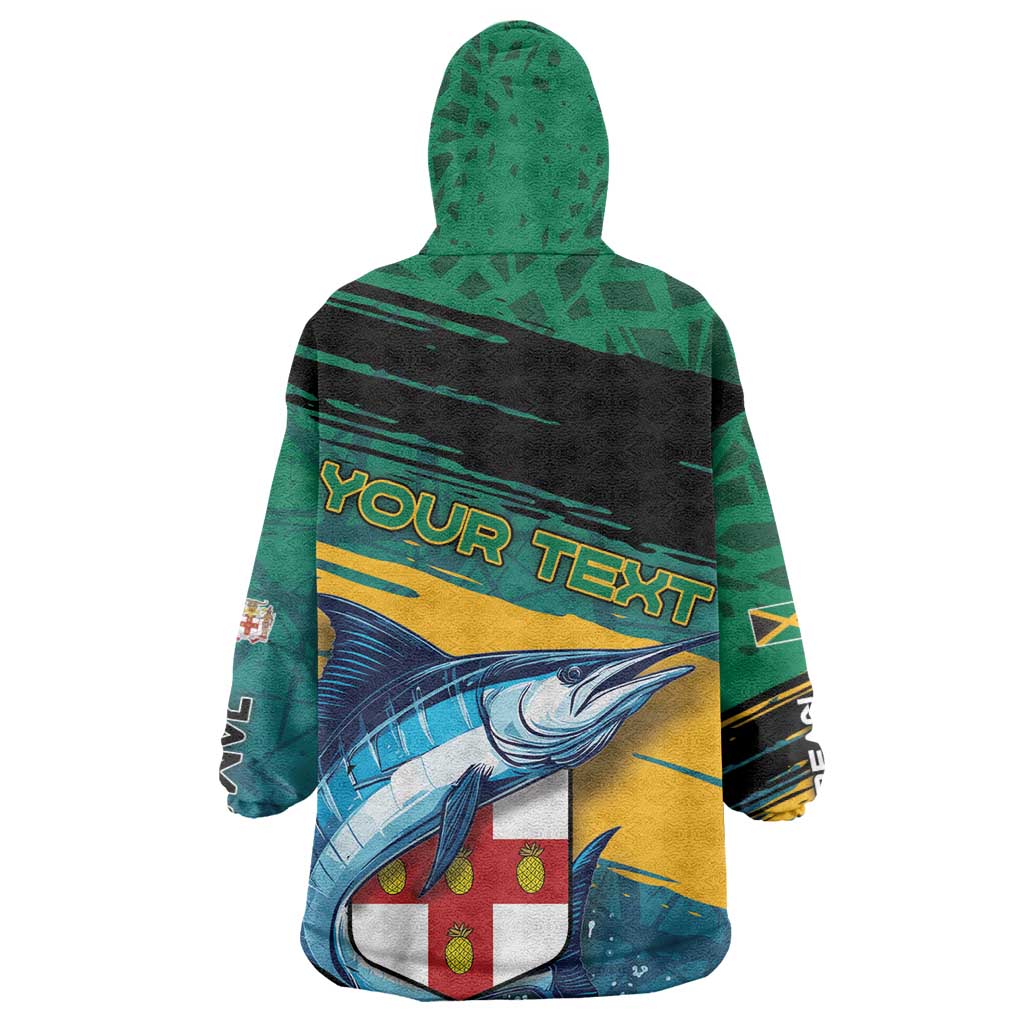 Personalized Afro-Jamaicans Fishing Kid Wearable Blanket Hoodie Blue Marlin Fish