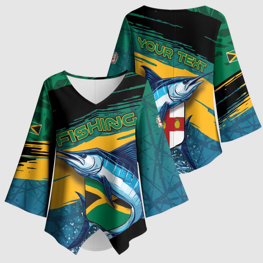Personalized Afro-Jamaicans Fishing Kimono Sleeve Blouse Blue Marlin Fish