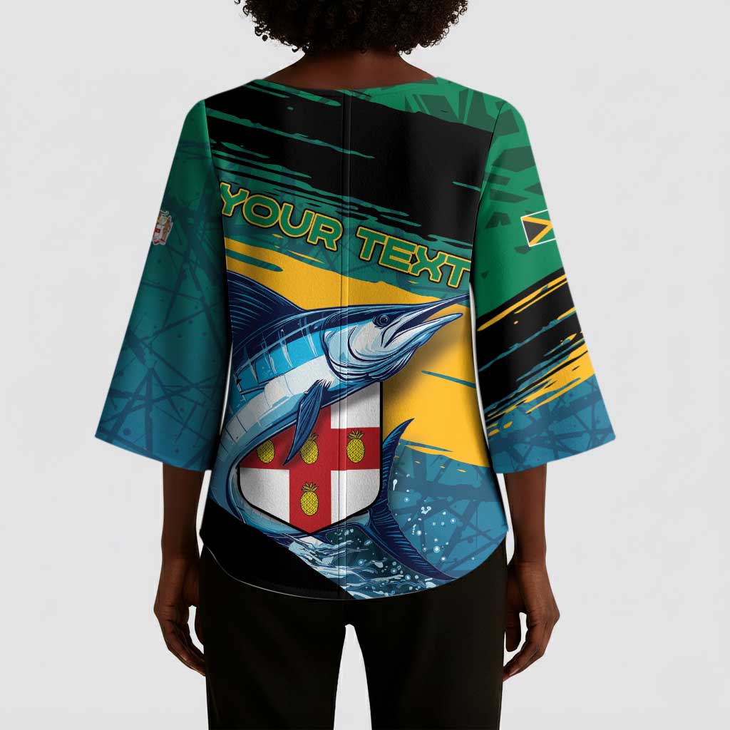 Personalized Afro-Jamaicans Fishing Kimono Sleeve Blouse Blue Marlin Fish